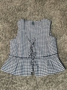 wild fable Black and White Gingham Lace-Up Peplum Top